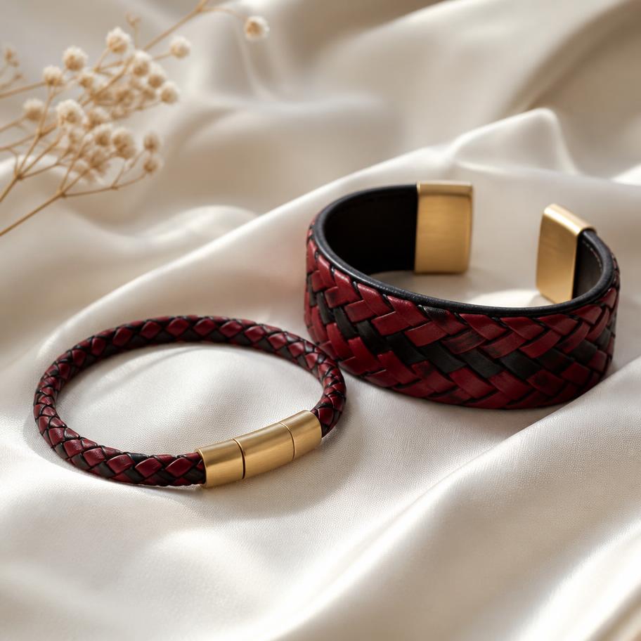 Braided Leather Cuff Set
